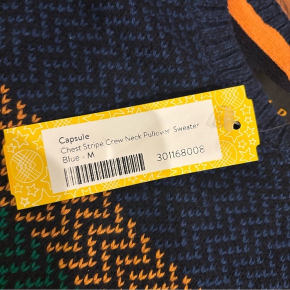Capsule Chest Stripe Crew Neck Pullover Sweater Navy Multicolor Size M NWT - Picture 5 of 8